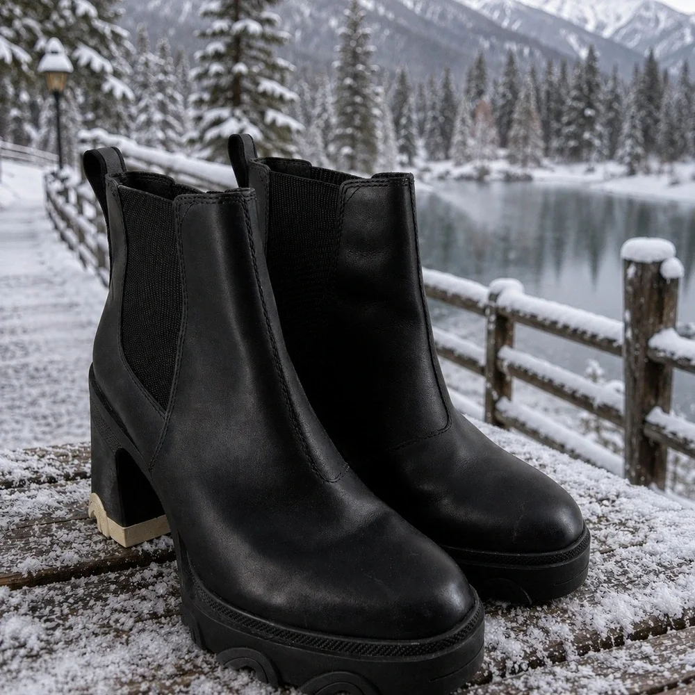 Sorel Brex Waterproof Platform Block Heel Chelsea Boots Womens 9.5 Black Winter